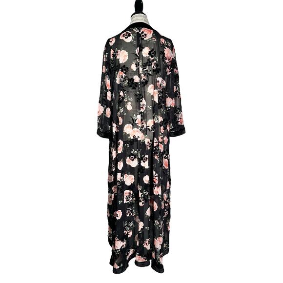 Torrid | Women | Floral Rose Long Line Velvet Trim Sheer Chiffon Kimono | Sz 1-2 - Picture 3 of 13